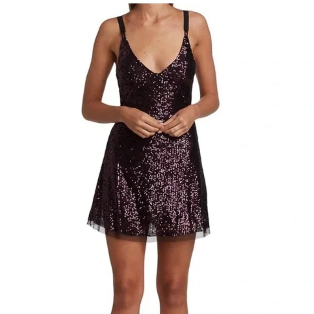Free People Gold Rush Sequined Mini Dress in Plum Combo
